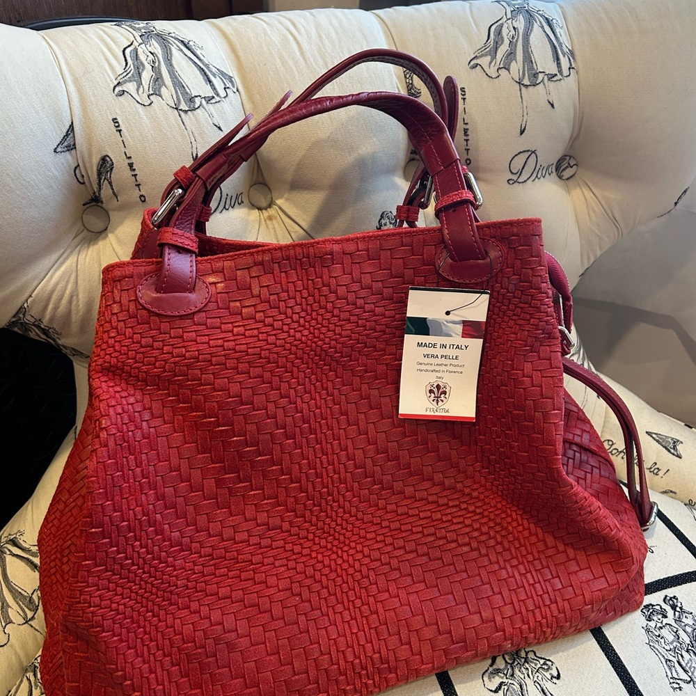 Vera Pelle Crimson Woven Tote